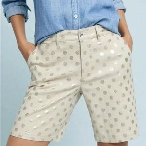 Antropologie linen polka dot Bermuda shorts 28
